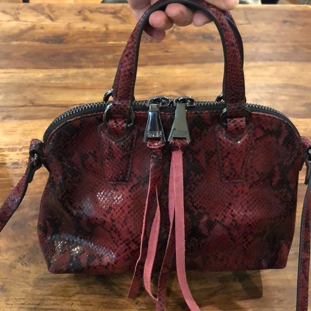 Red Snake-Print Leather Satchel - Unbranded